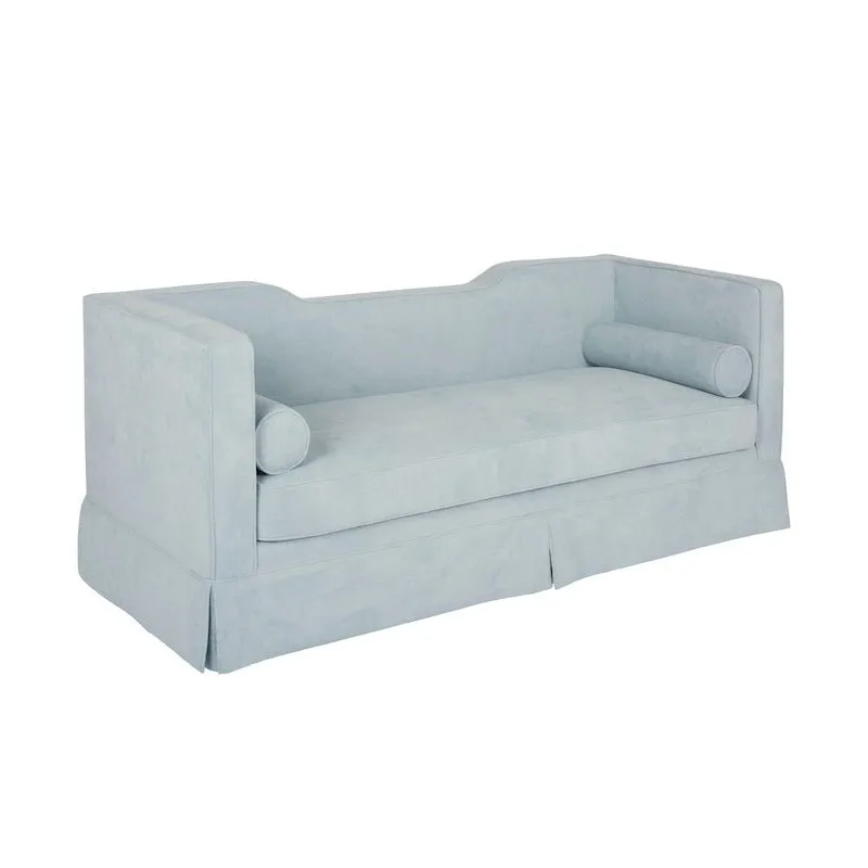 Rex Light Blue Skirted Sofa by Worlds Away