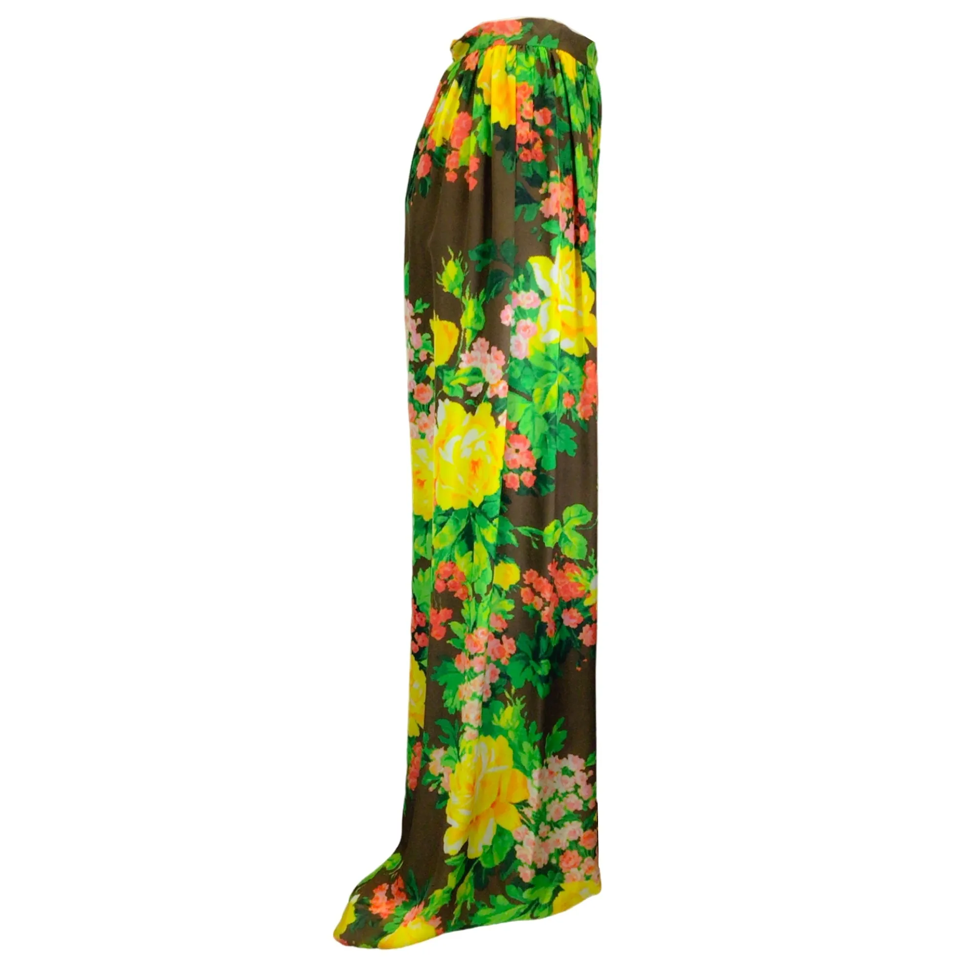 Richard Quinn Brown Multi Floral Printed Silk Pants / Trousers