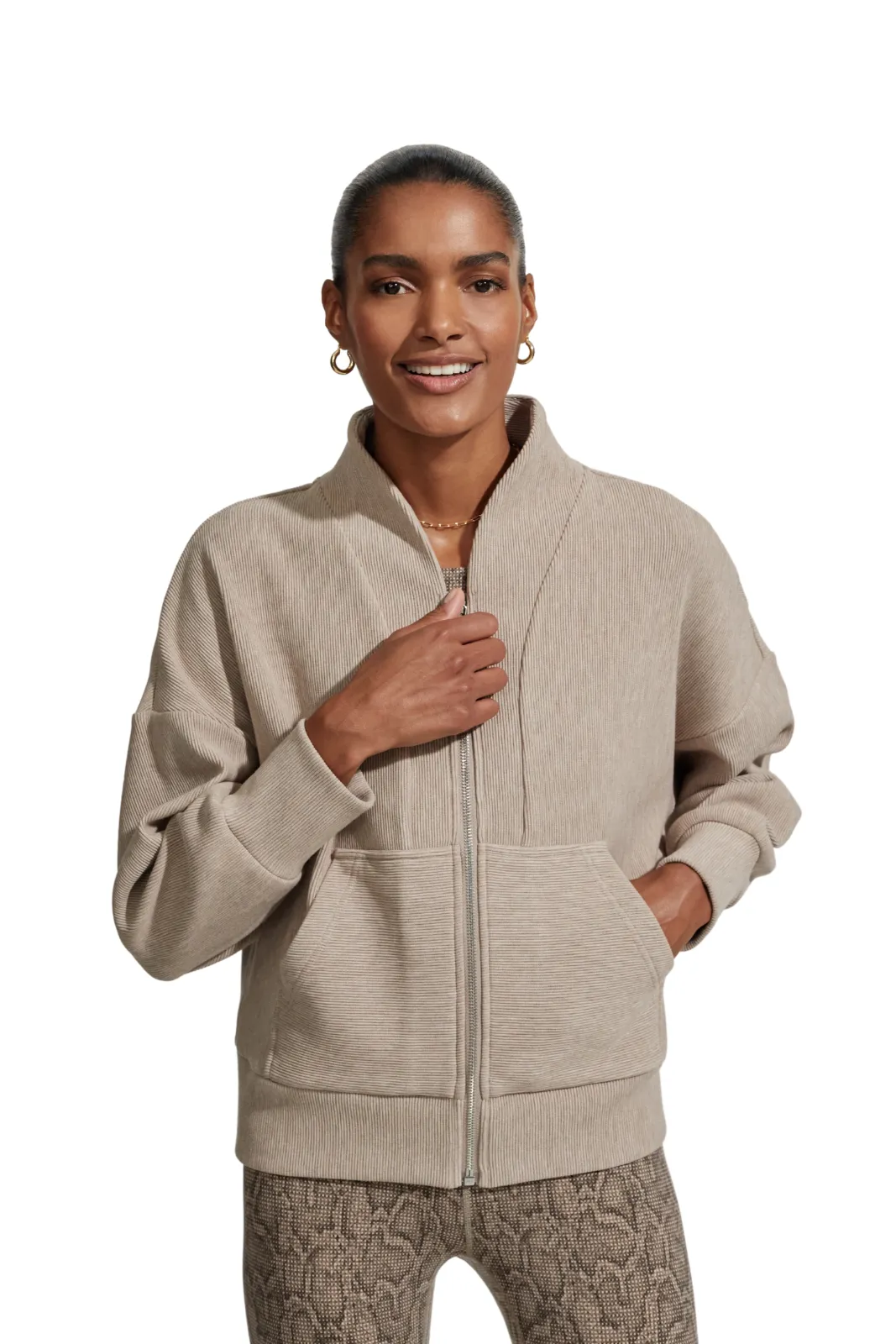 Rosanne Zip Through Sweat Taupe Marl