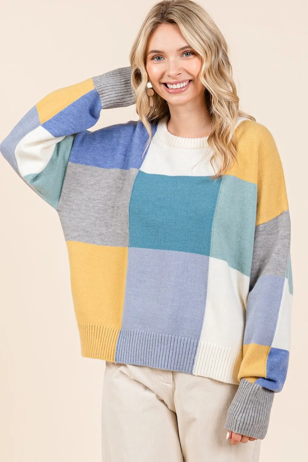 Round Neck Color Block Sweater