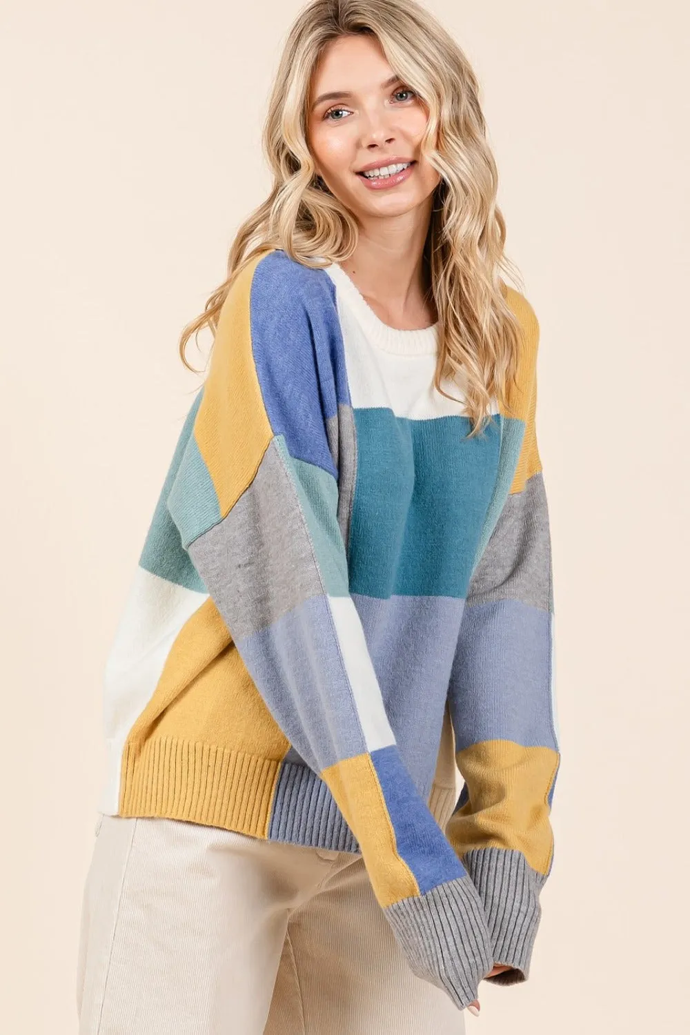 Round Neck Color Block Sweater