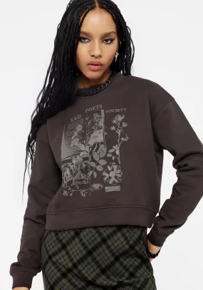 Sad Poets Graphic Print Crop Sweater