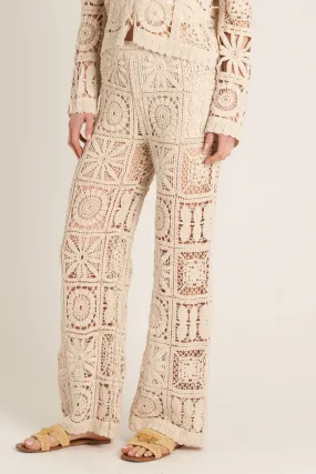 Sandy Flower Knitted Crochet Pants in Beige