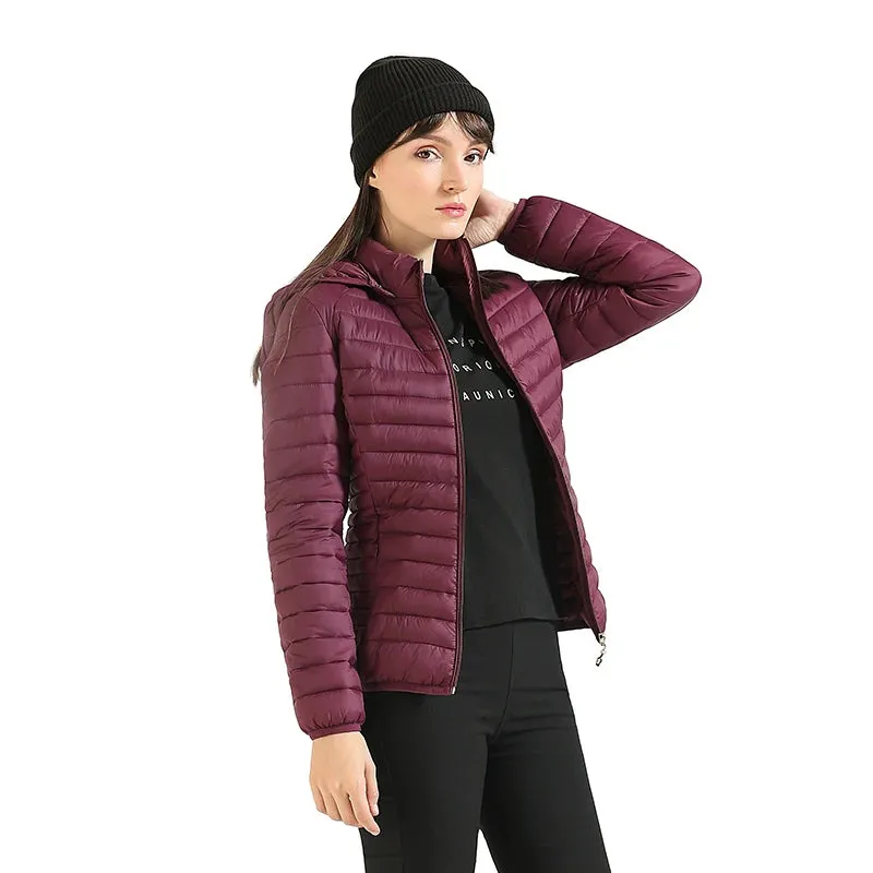 SANTELON Winter Parka Ultralight Padded Puffer Jacket For Women Coat With Hood Outdoor Warm Lightweight Outwear With Storage Bag