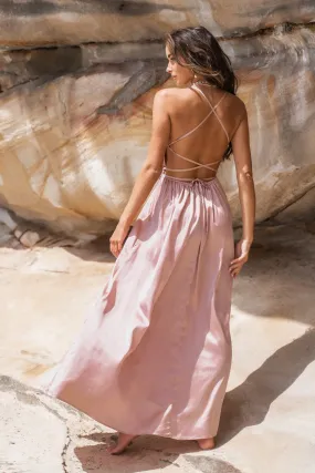 Satin Lace-Up Maxi Dress