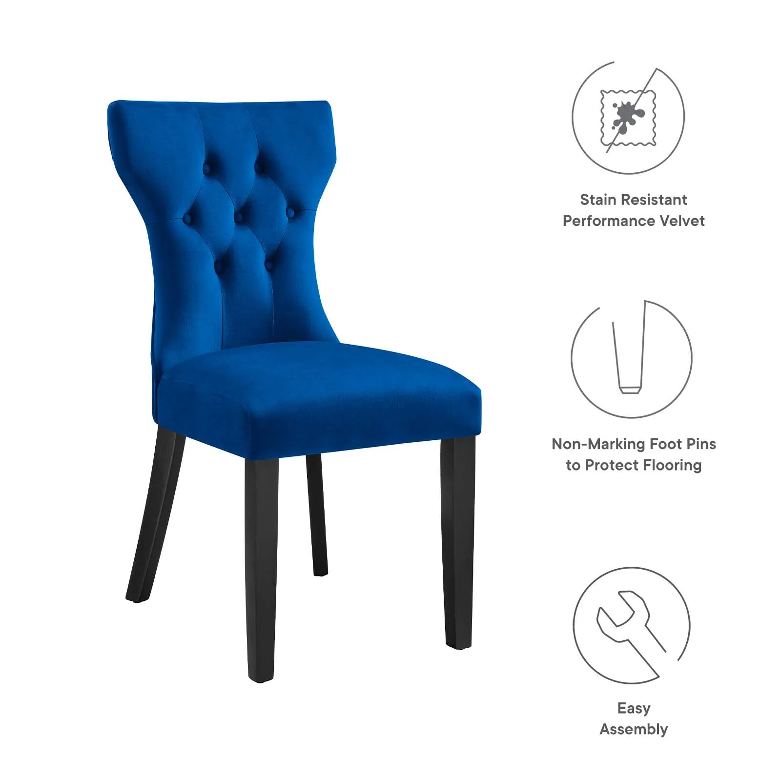 Silhouette Performance Velvet Dining Chairs - Set of 2 Navy EEI-5014-NAV