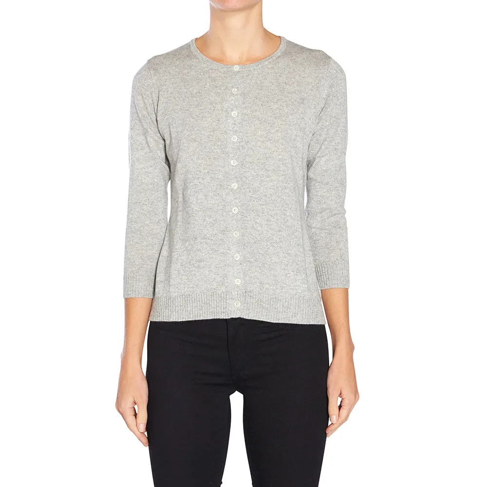 Silk   Cashmere Victoria Cardigan in Pale Grey Marle