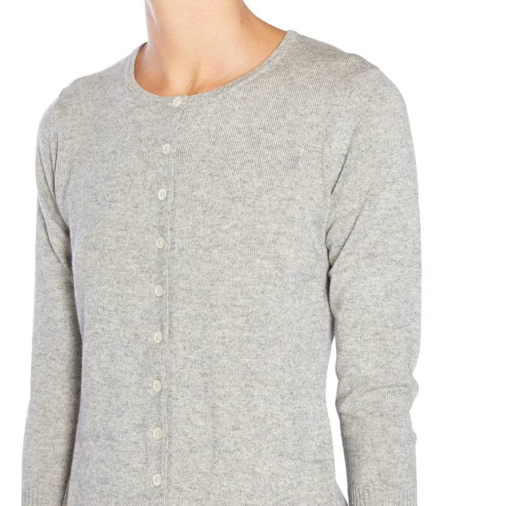 Silk   Cashmere Victoria Cardigan in Pale Grey Marle