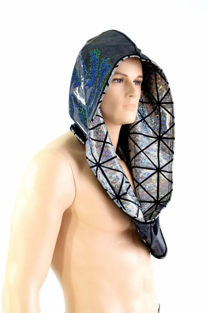 Silver Cracked Tile & Black Holo Reversible Infinity Festival Hood