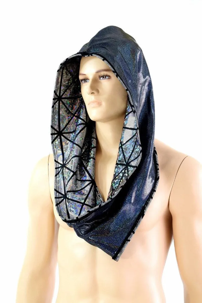 Silver Cracked Tile & Black Holo Reversible Infinity Festival Hood