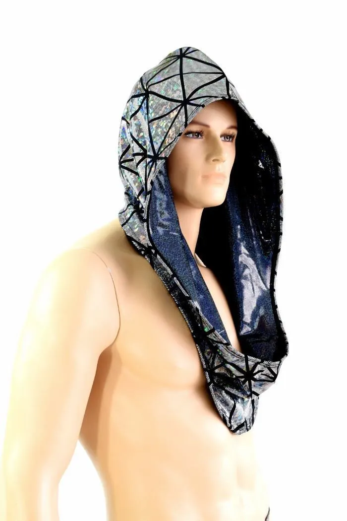 Silver Cracked Tile & Black Holo Reversible Infinity Festival Hood