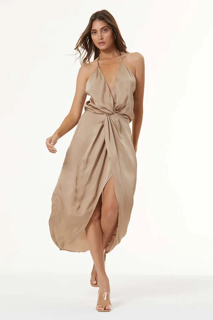 Siren Slip Dress in Hammered Satin // Shiitake