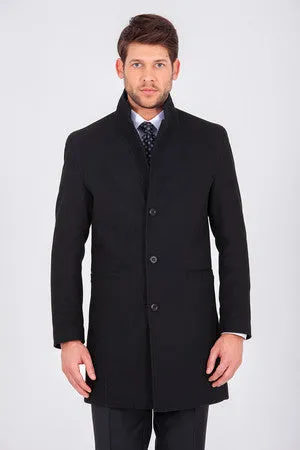 Slim Fit Cachet Madrid Notch Lapel Camel Overcoat, Black