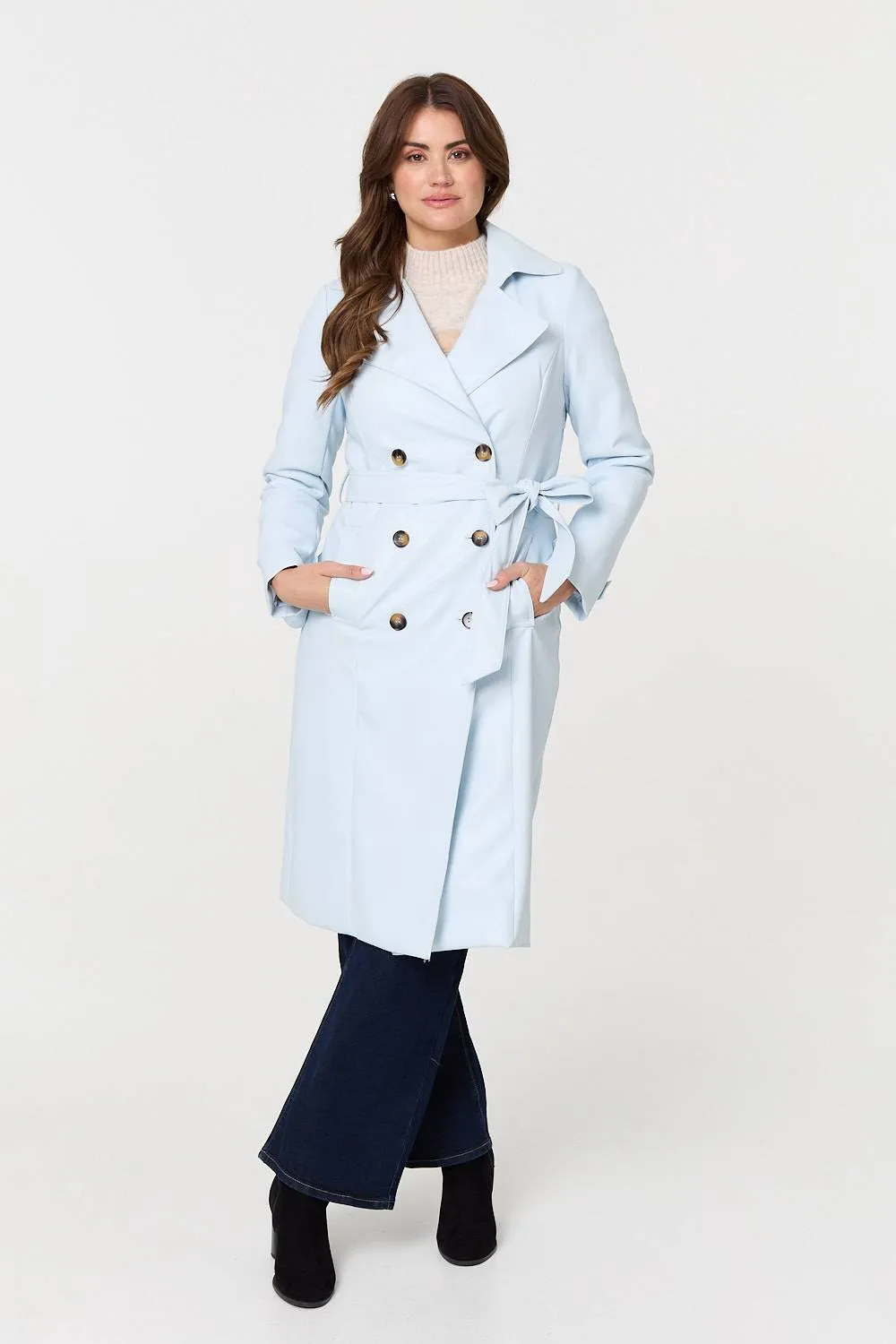 Slim Knee Length Tie Waist Trench Coat