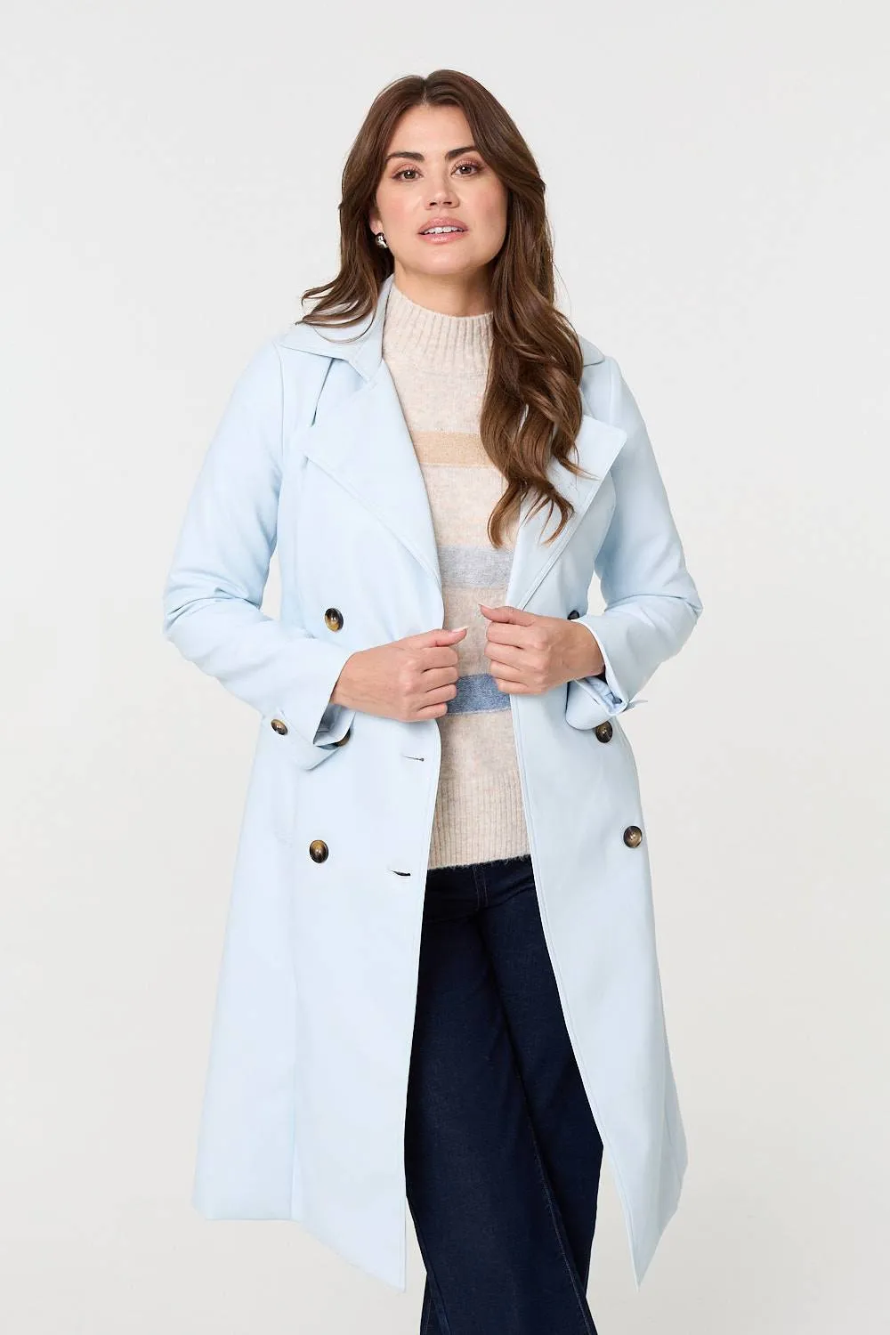 Slim Knee Length Tie Waist Trench Coat