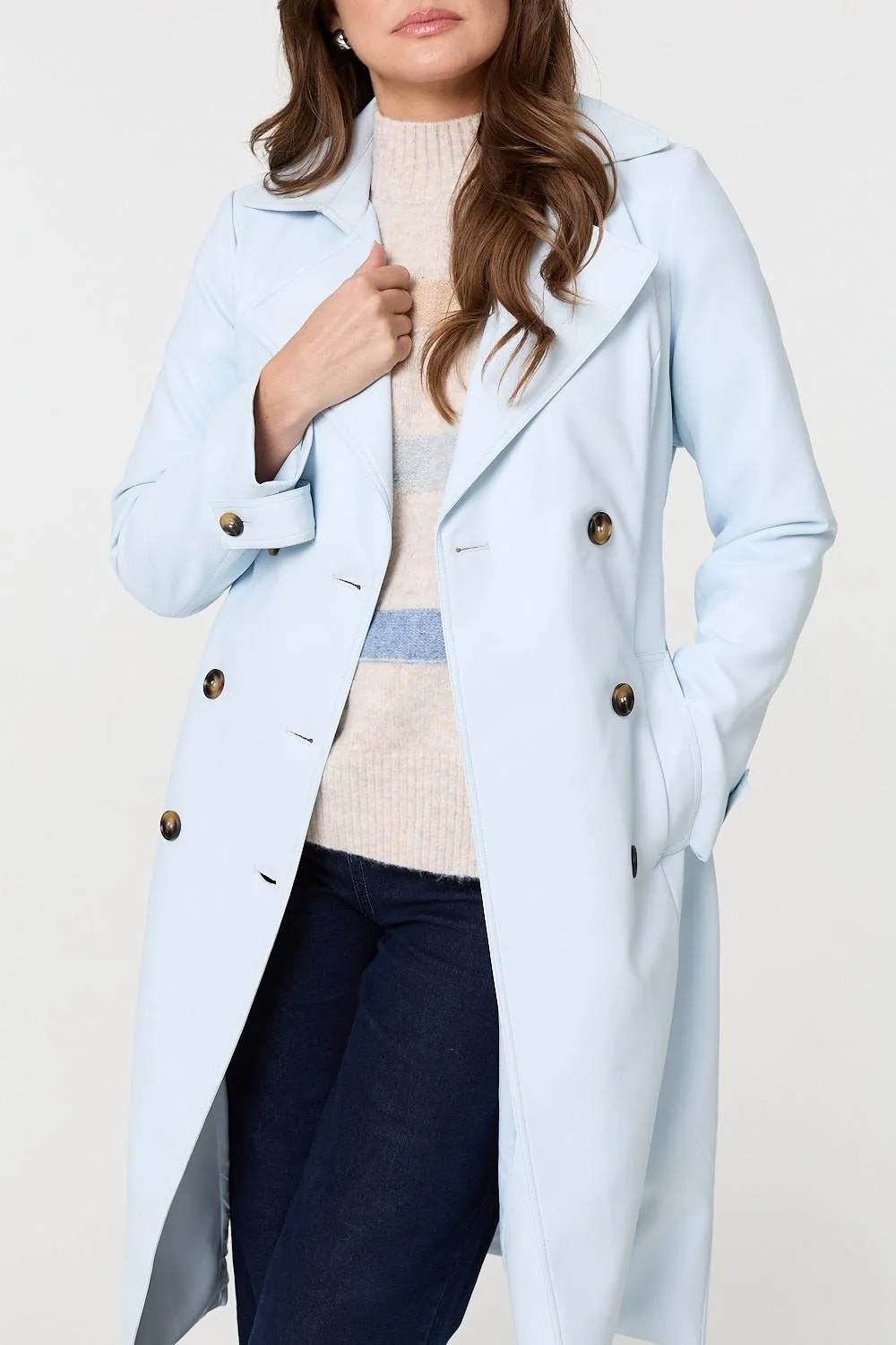 Slim Knee Length Tie Waist Trench Coat