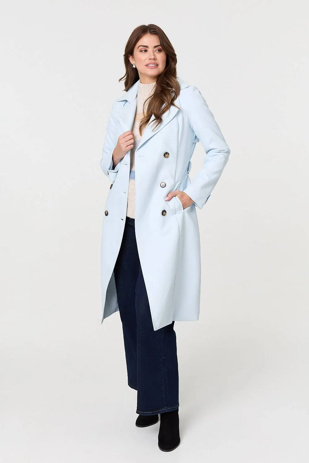 Slim Knee Length Tie Waist Trench Coat