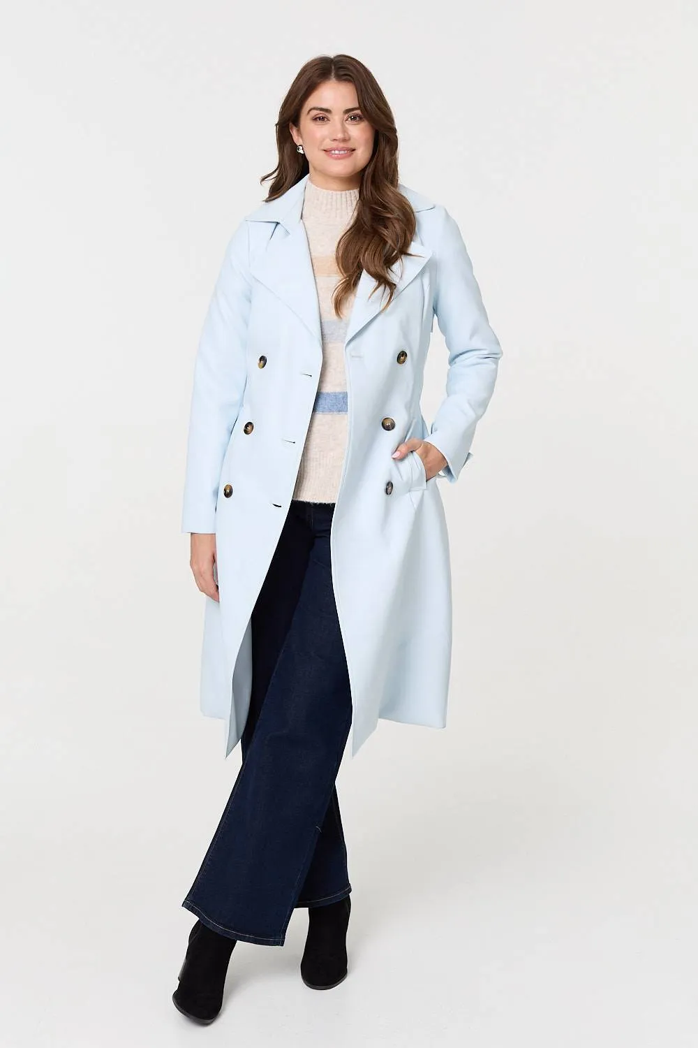 Slim Knee Length Tie Waist Trench Coat