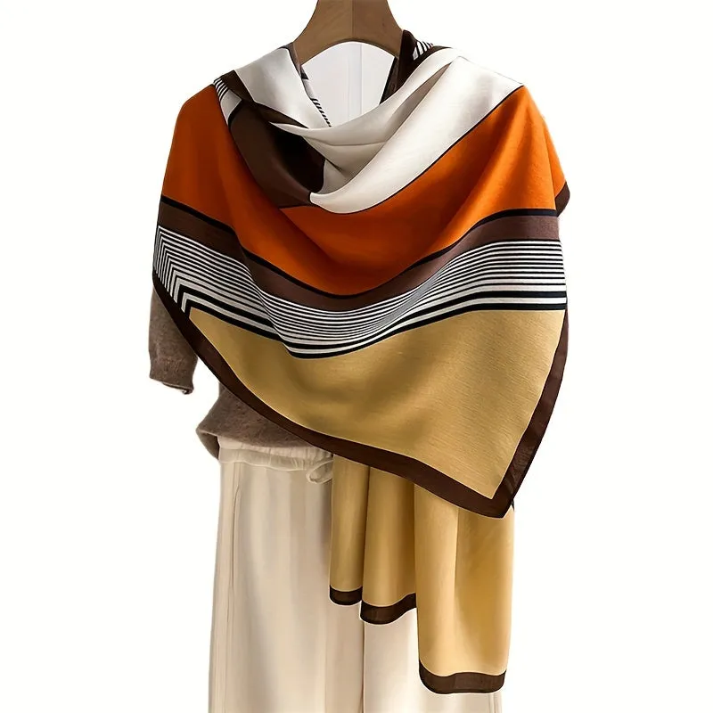 Soft & Stylish Geometric Wool Scarf - Elegant Color Block Design, Warm, Thin, Lightweight, Casual Outdoor Accessory with Sunscreen Function - Perfect for Women's Daily Wear