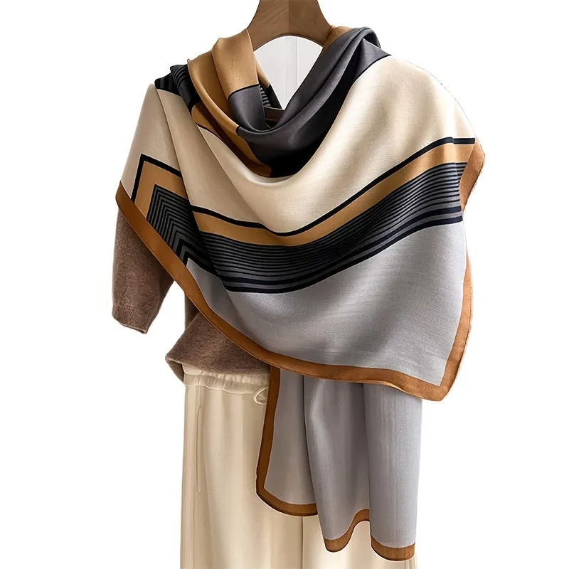 Soft & Stylish Geometric Wool Scarf - Elegant Color Block Design, Warm, Thin, Lightweight, Casual Outdoor Accessory with Sunscreen Function - Perfect for Women's Daily Wear