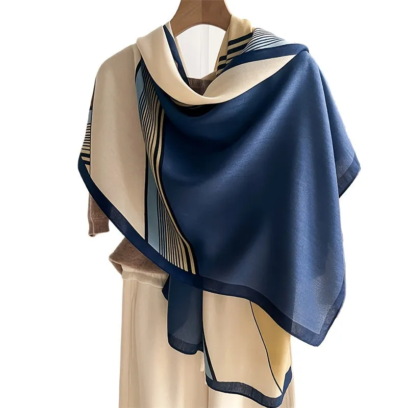 Soft & Stylish Geometric Wool Scarf - Elegant Color Block Design, Warm, Thin, Lightweight, Casual Outdoor Accessory with Sunscreen Function - Perfect for Women's Daily Wear