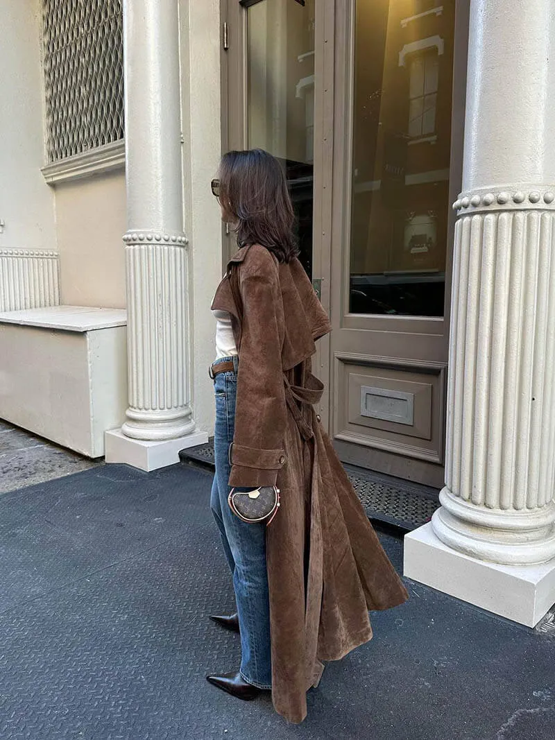 Solana | Suede Leather Trench Coat