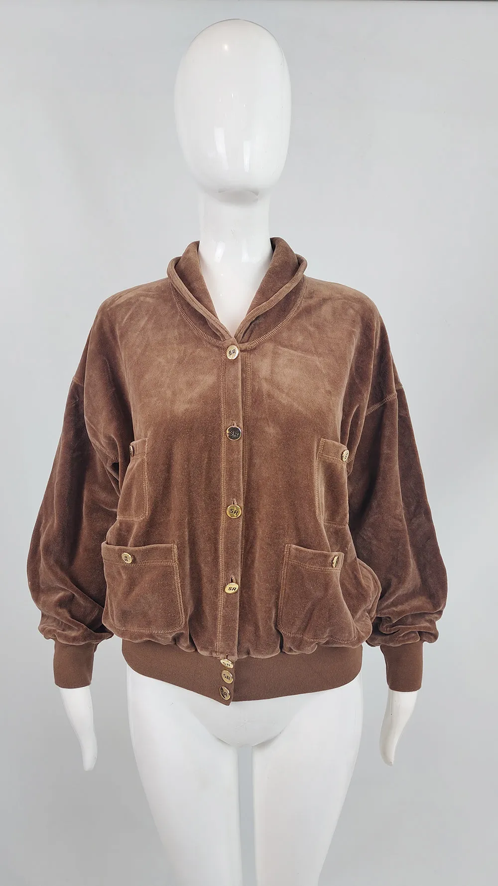 Sonia Rykiel Vintage Womens Brown Velour Bomber Jacket, 1980s