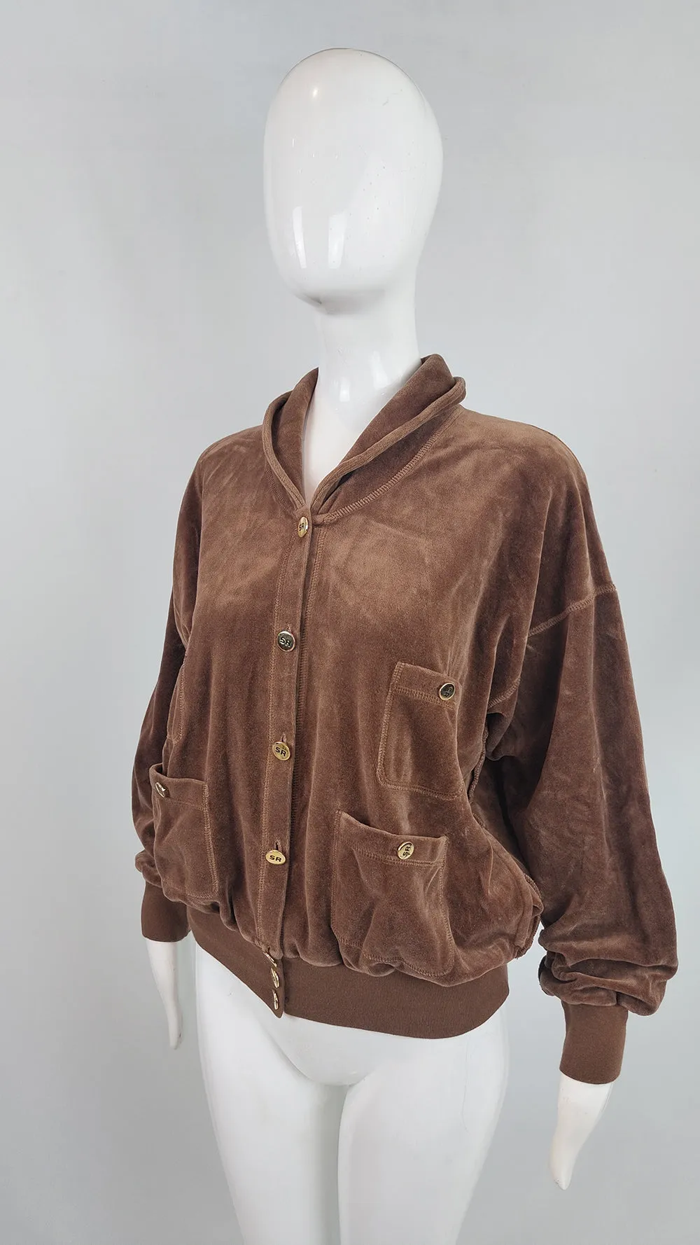 Sonia Rykiel Vintage Womens Brown Velour Bomber Jacket, 1980s