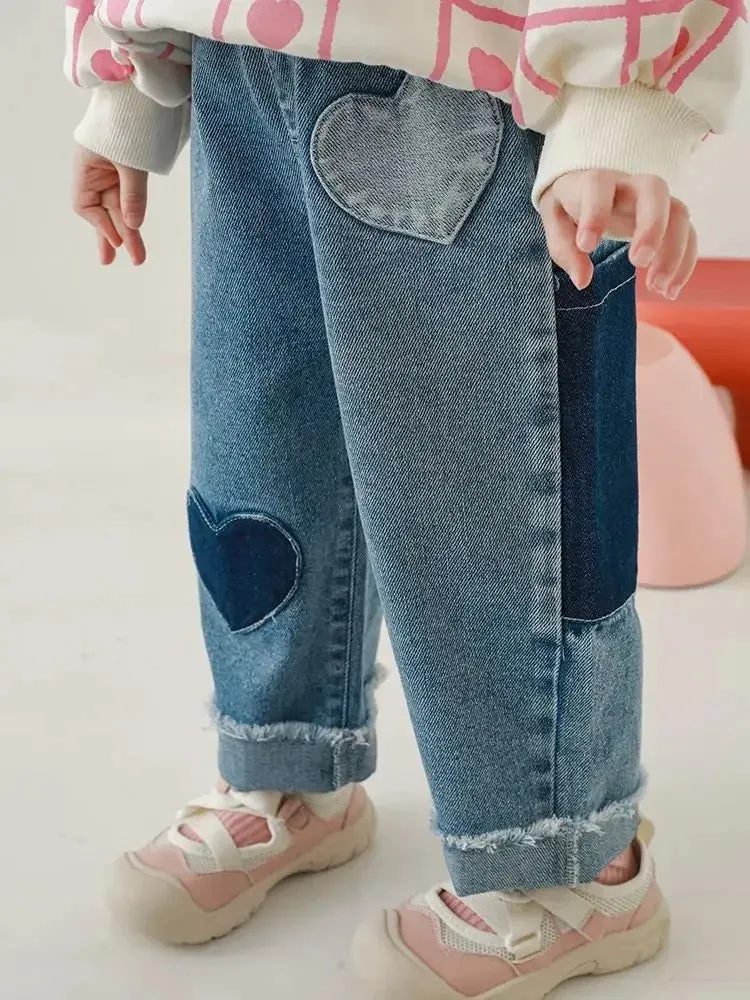 Straight Pants 2023 Summer Elastic Waist Ankle Length Wide Leg Cotton New Fashion Korean Casual Designable Unique Children Girls