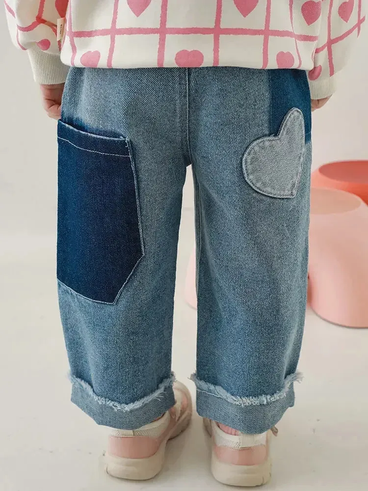 Straight Pants 2023 Summer Elastic Waist Ankle Length Wide Leg Cotton New Fashion Korean Casual Designable Unique Children Girls