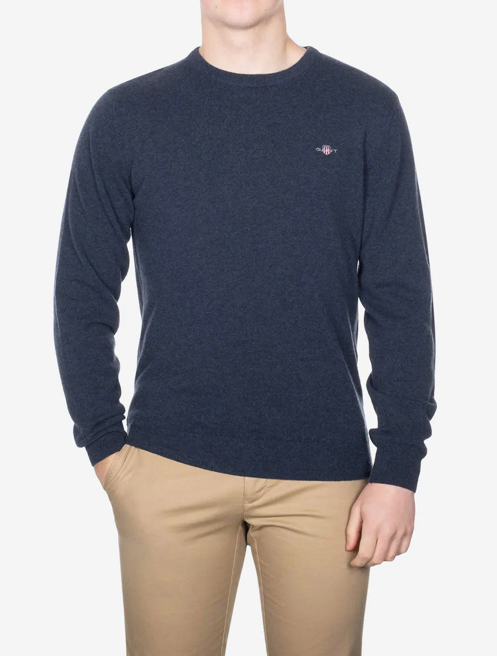 Superfine Lambswool Crew Neck Dark Navy Melange