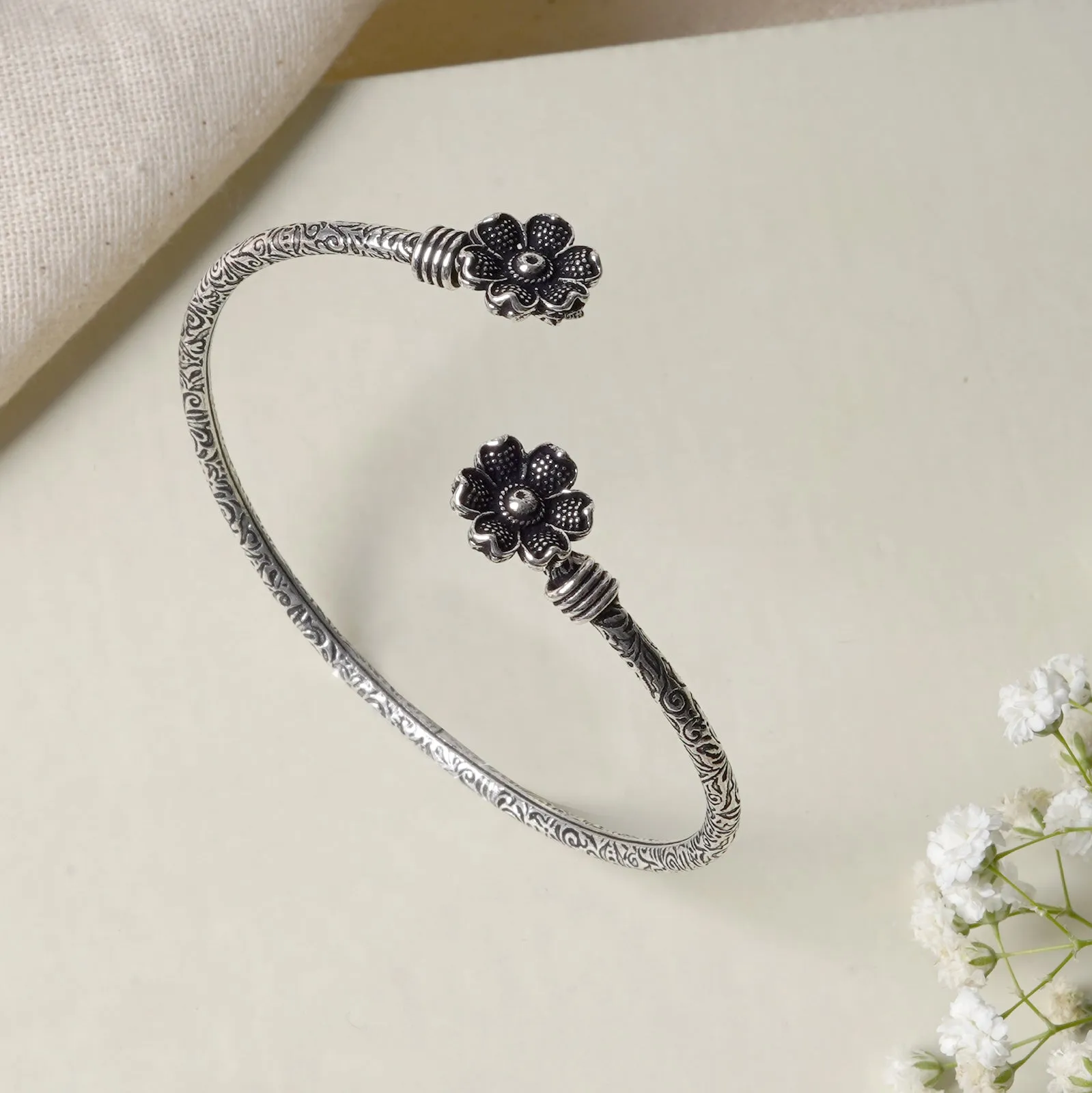 Teejh Aastha Silver Oxidised Floral Bracelet