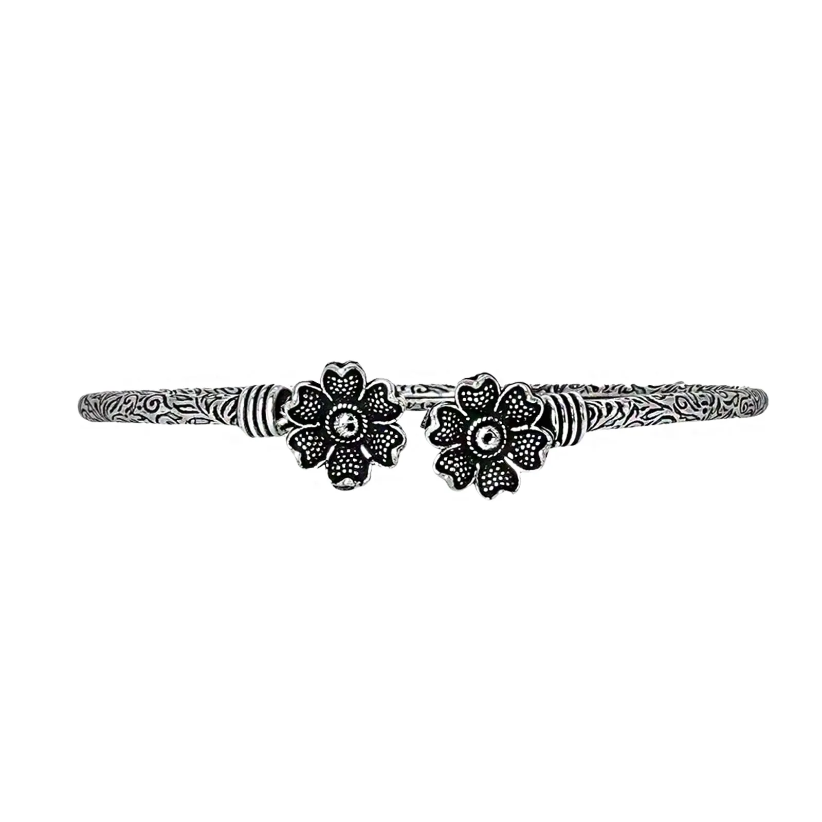 Teejh Aastha Silver Oxidised Floral Bracelet