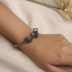 Teejh Akansha Silver Oxidised Floral Bracelet