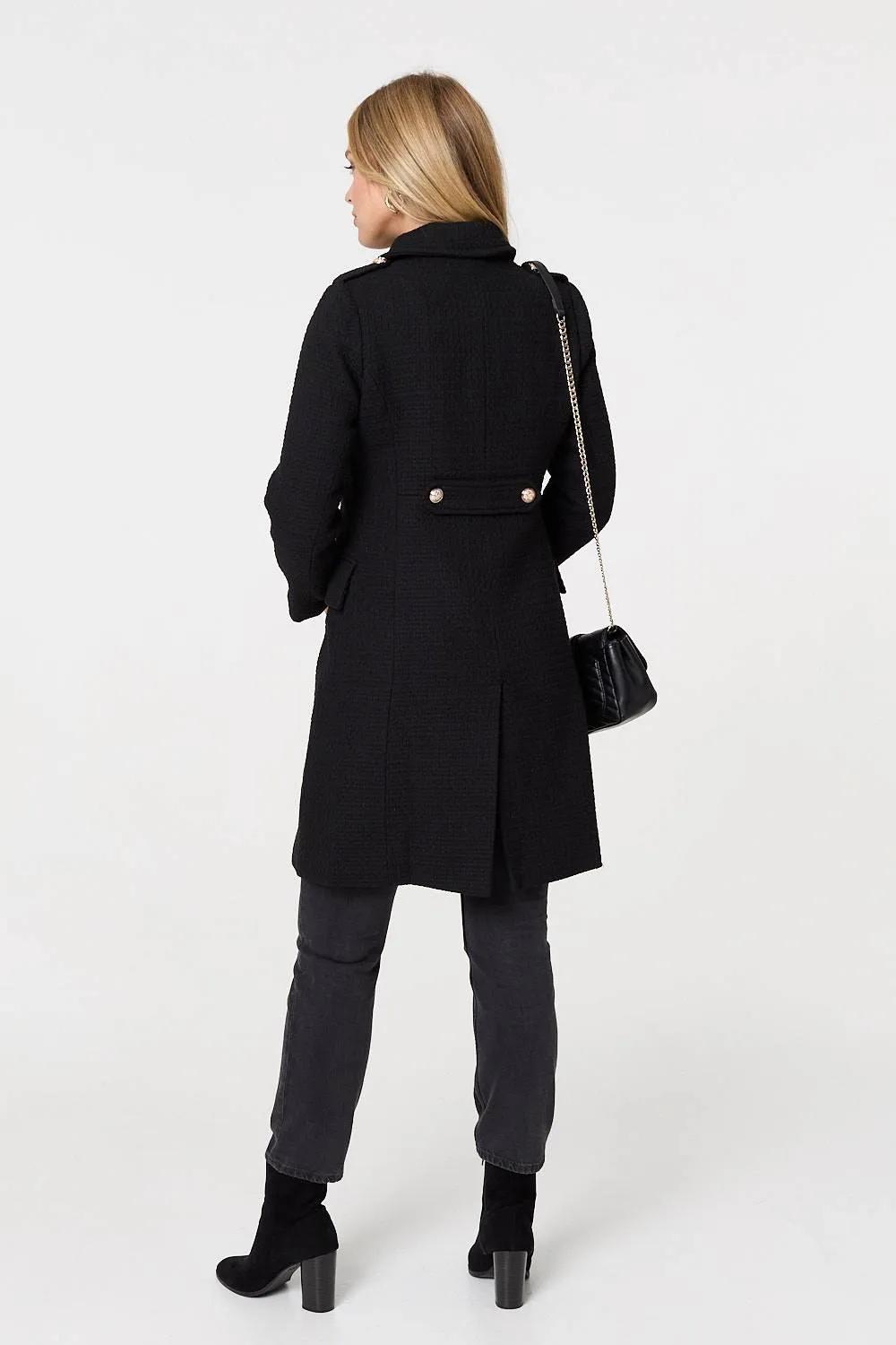 Textured Knit Button Front Trench Coat