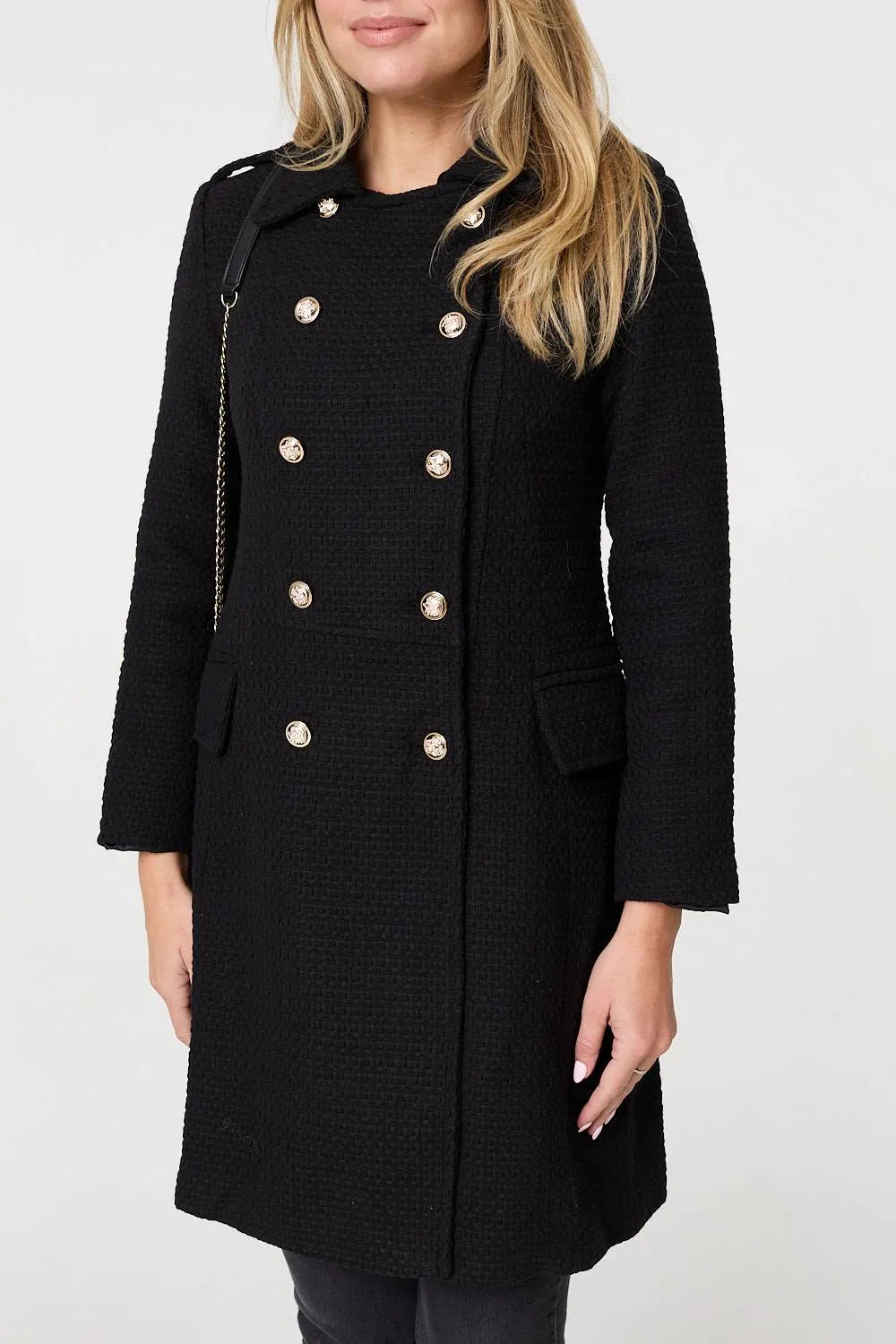 Textured Knit Button Front Trench Coat