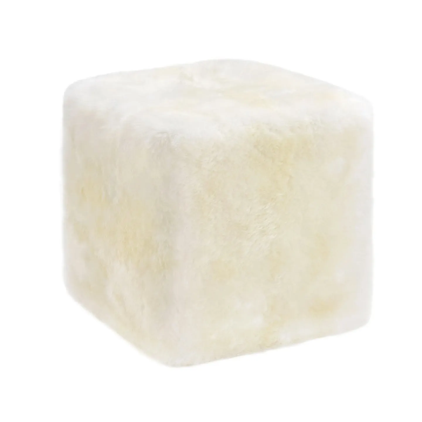 The Cube Sheepskin Pouf Ottoman in Ivory