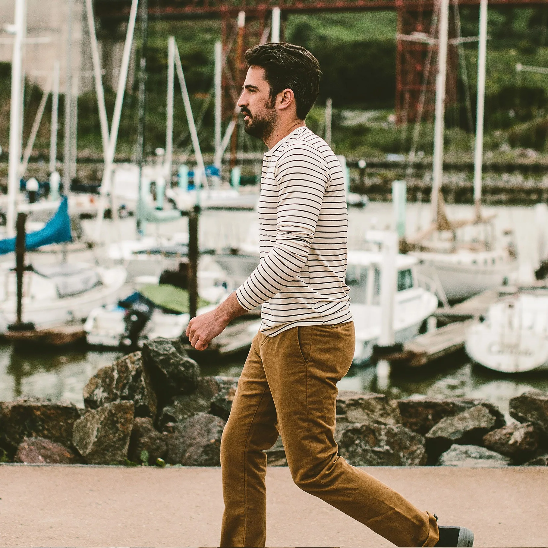 The Mercerized Merino Henley in Navy Stripe