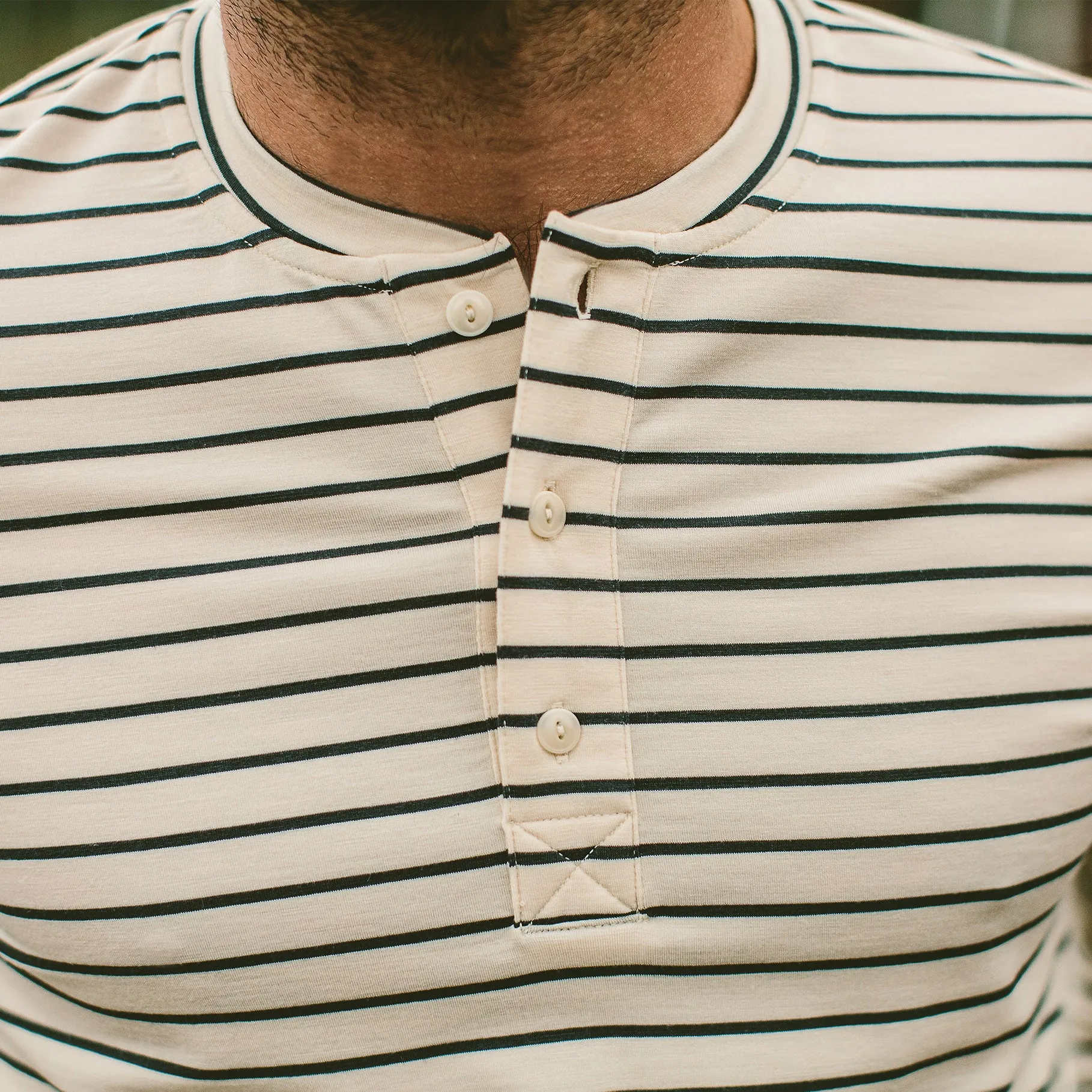 The Mercerized Merino Henley in Navy Stripe