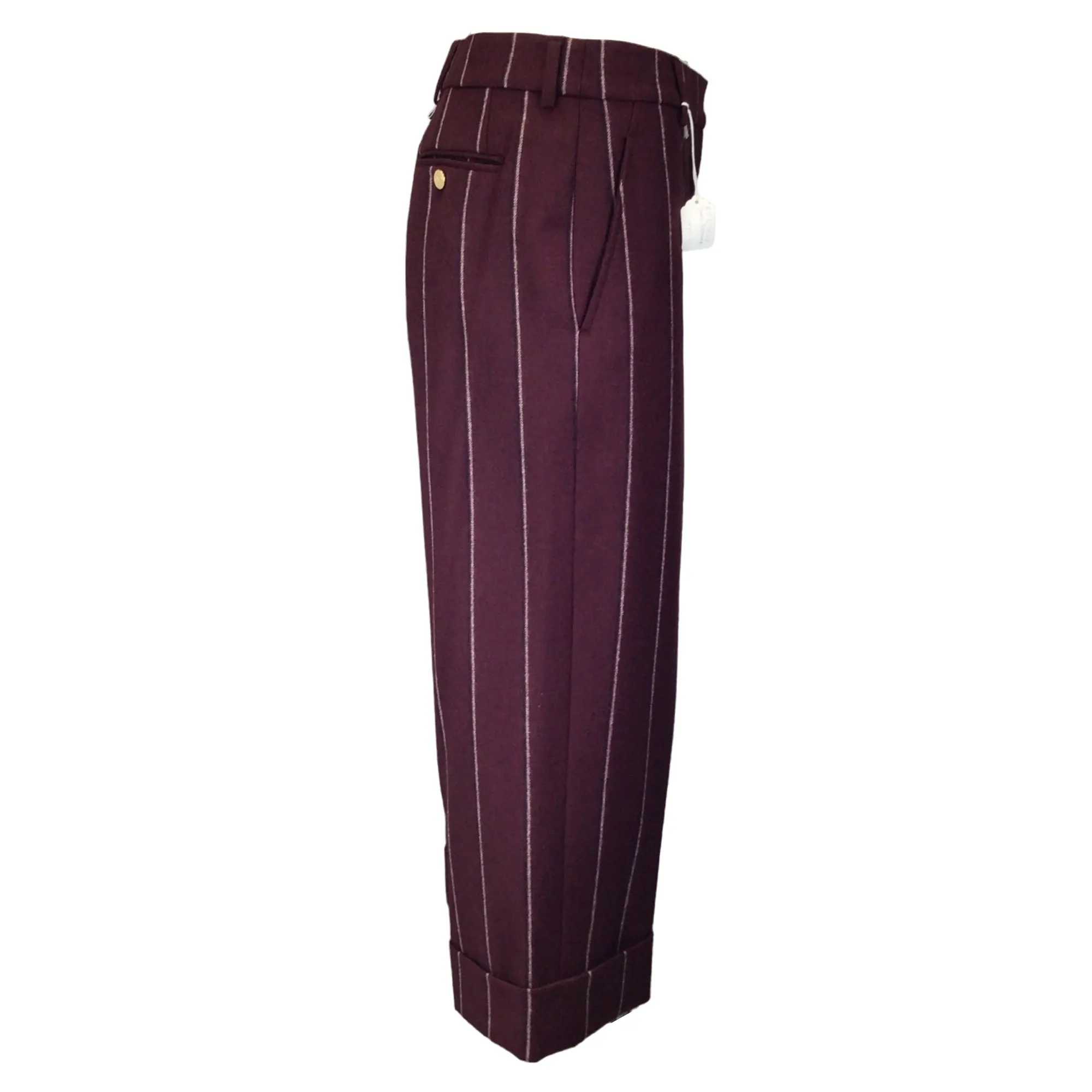 Thom Browne Burgundy Pinstriped Cropped Wool Trousers / Pants