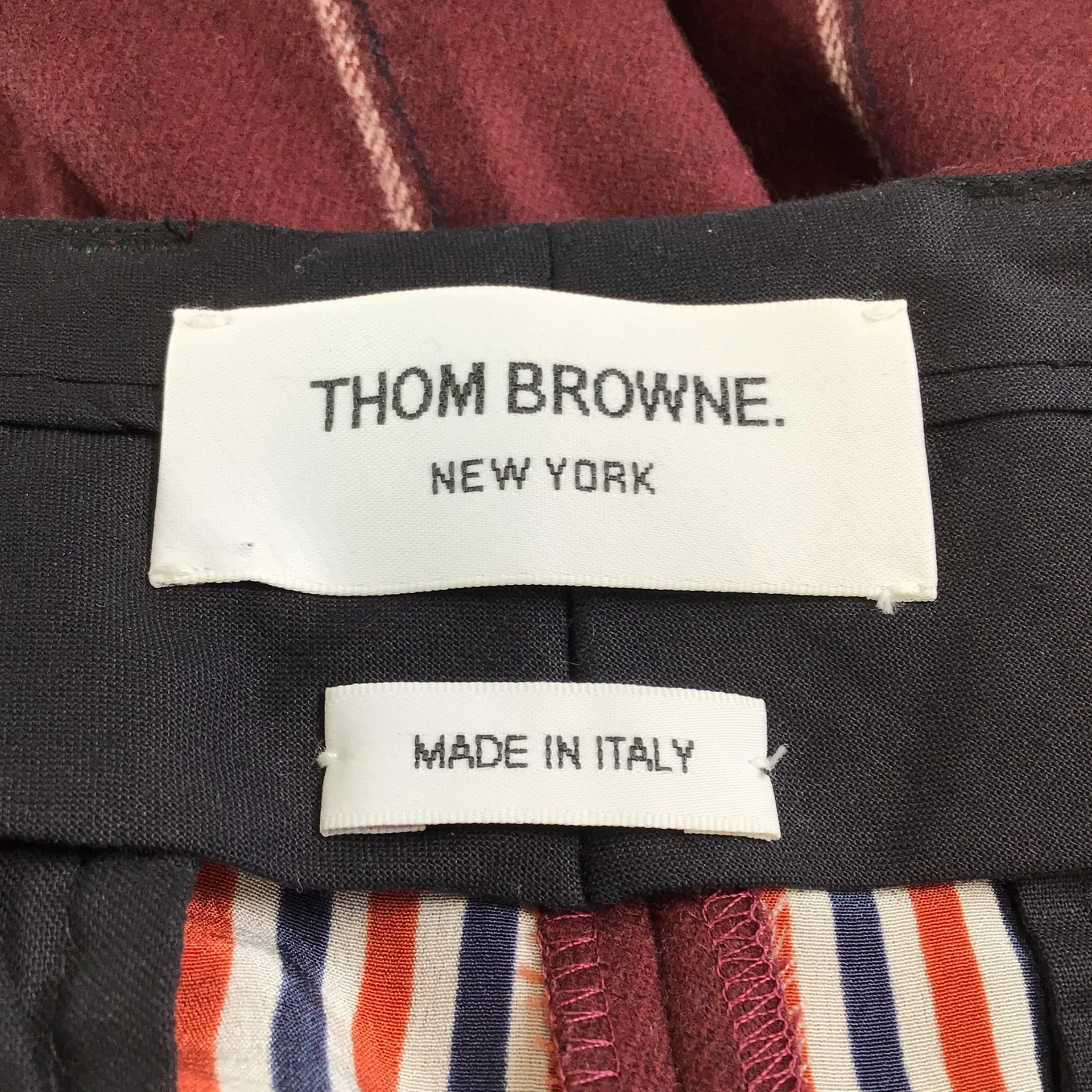 Thom Browne Burgundy Pinstriped Cropped Wool Trousers / Pants