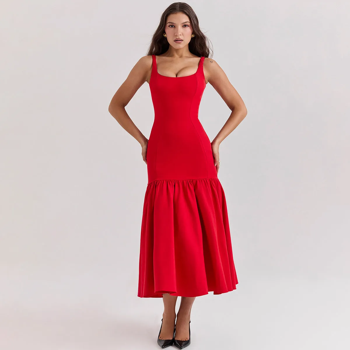 Toleet dress Women's Sexy Dress Red Suspender Skirt Spring Dress Sexy Slim-Fit Sheath Midi Dress