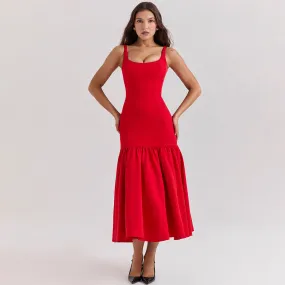 Toleet dress Women's Sexy Dress Red Suspender Skirt Spring Dress Sexy Slim-Fit Sheath Midi Dress