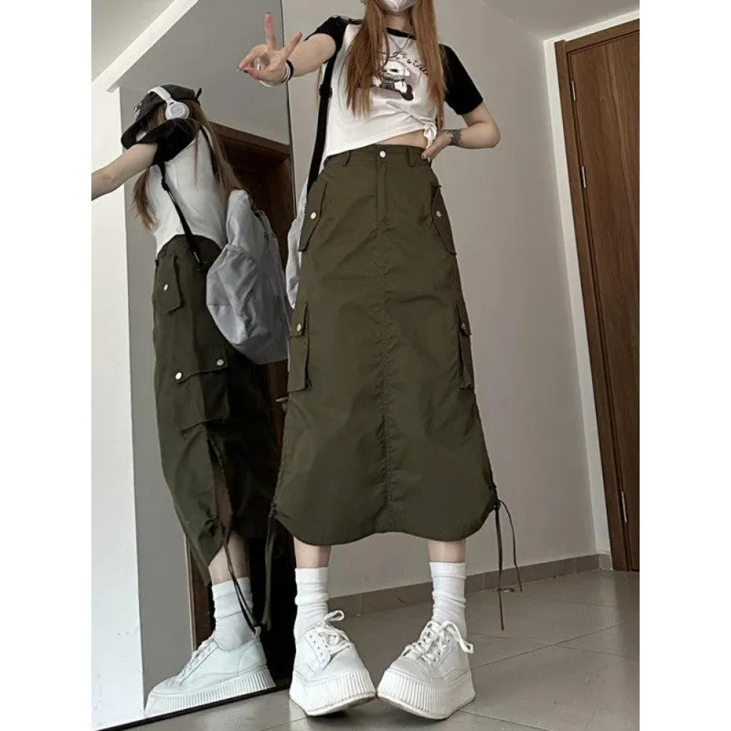 Toleet skirt outfits American Retro Hot Girl Split Skirt Workwear Style Skirt Women's Summer New High Waist Word Mid-Length Skirt