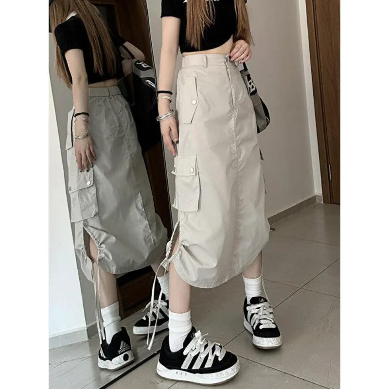 Toleet skirt outfits American Retro Hot Girl Split Skirt Workwear Style Skirt Women's Summer New High Waist Word Mid-Length Skirt