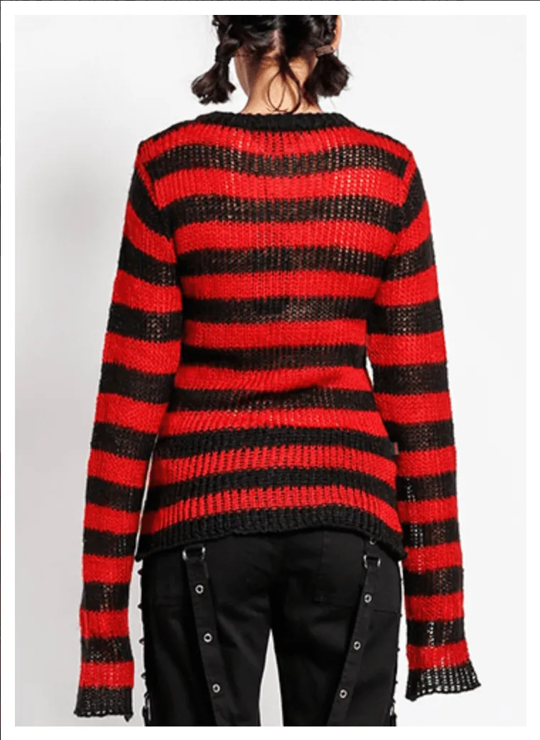 Tripp UNISEX RAG STRIPE SWEATER Blk/red