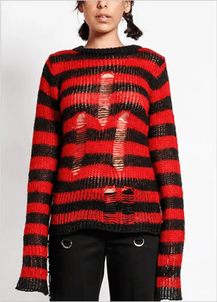 Tripp UNISEX RAG STRIPE SWEATER Blk/red