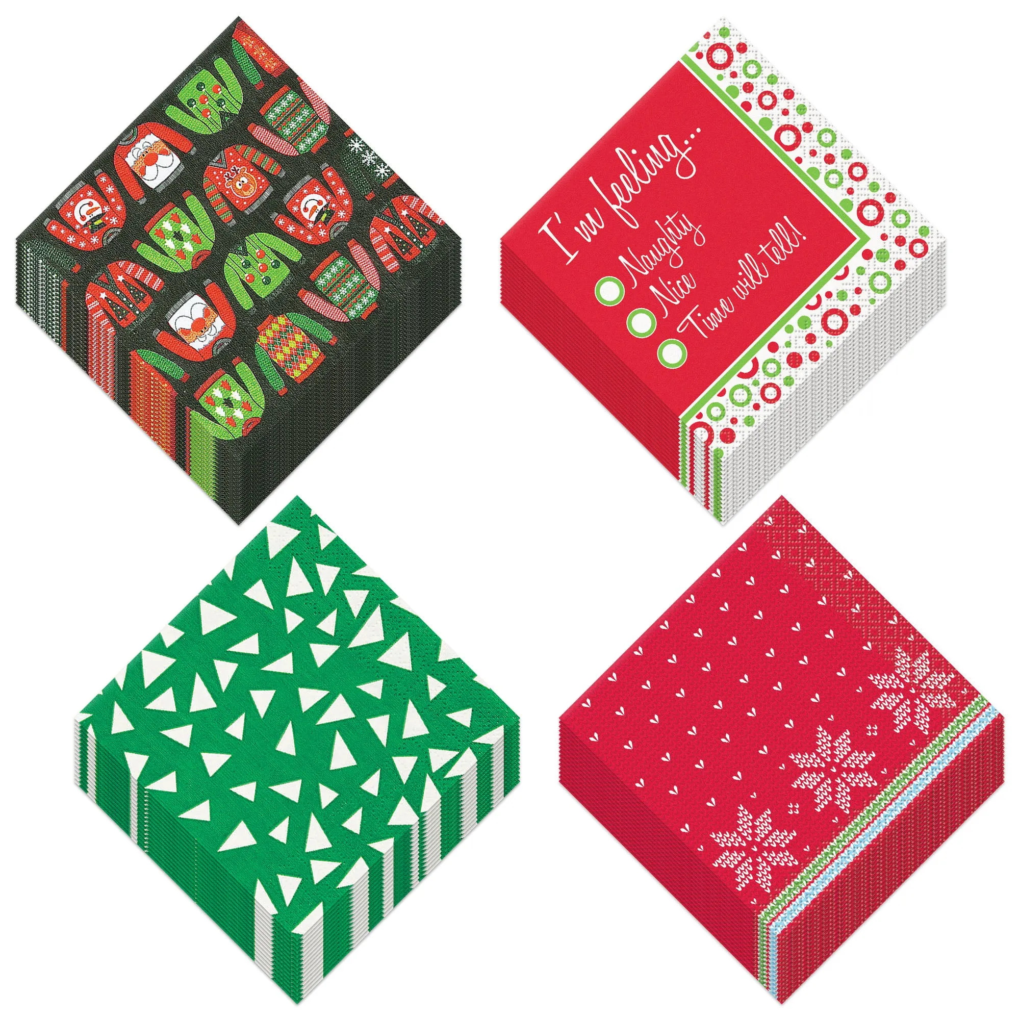 Ugly Sweater Christmas Party Supplies - 4 Sets (Serves 16 Count of Each Design, 64 Total)