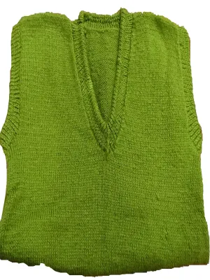 Unique  Design Wool/Yarn Knitted V-Neck Olive Green Color sleeveless sweater for Men