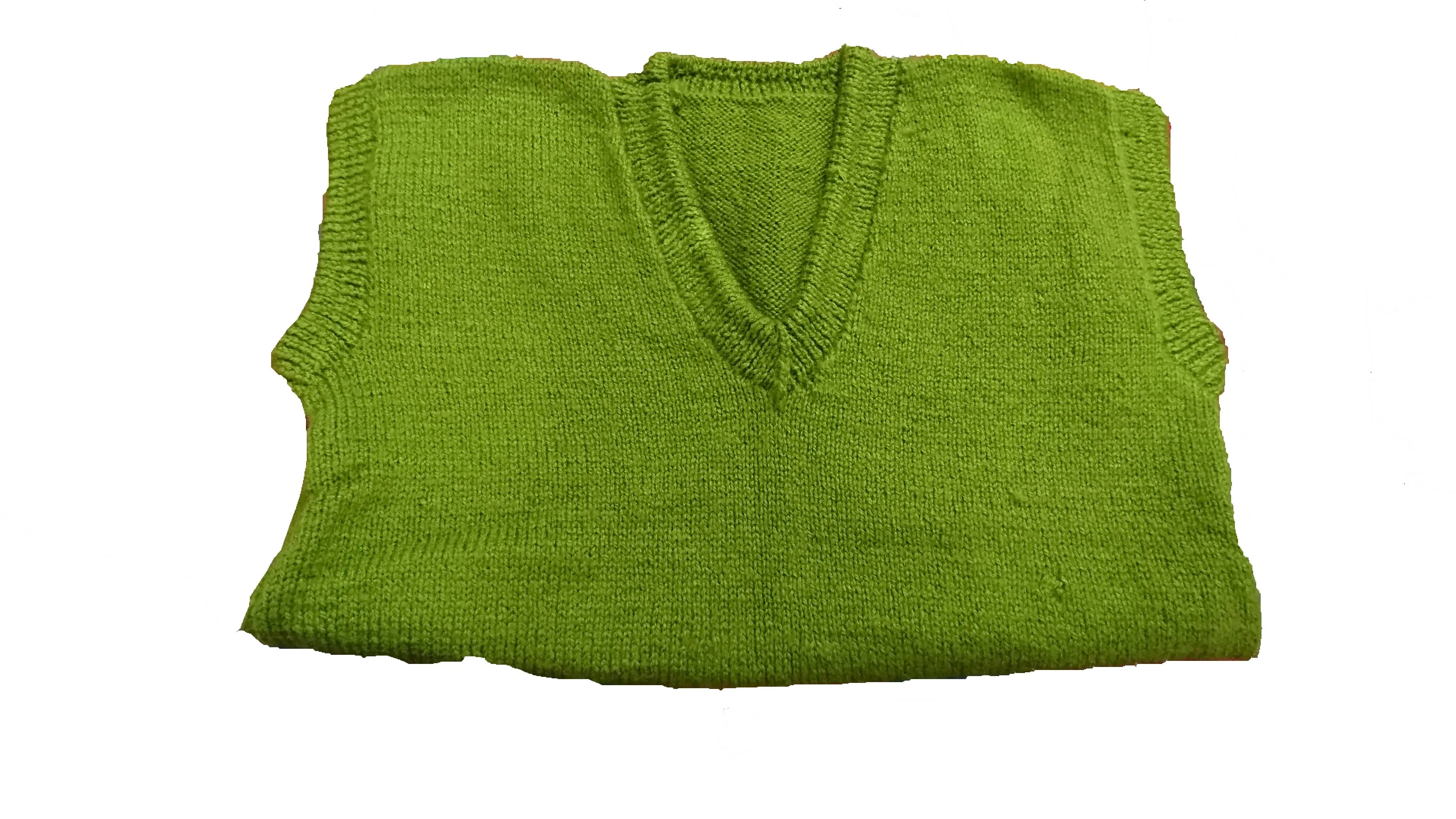 Unique  Design Wool/Yarn Knitted V-Neck Olive Green Color sleeveless sweater for Men